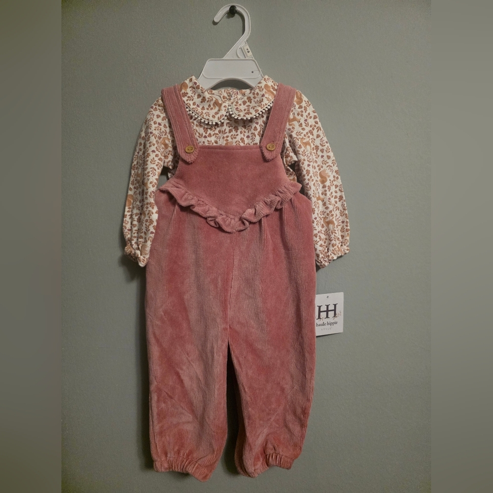 Haute Hippie Kids Dusty Rose Corduroy Ruffle Overalls